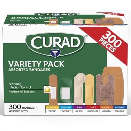 Medline Assorted Bandages Variety Pack 300 Count | Waterproof, Antibacterial & Heavy Duty for Minor Wounds thumbnail 1