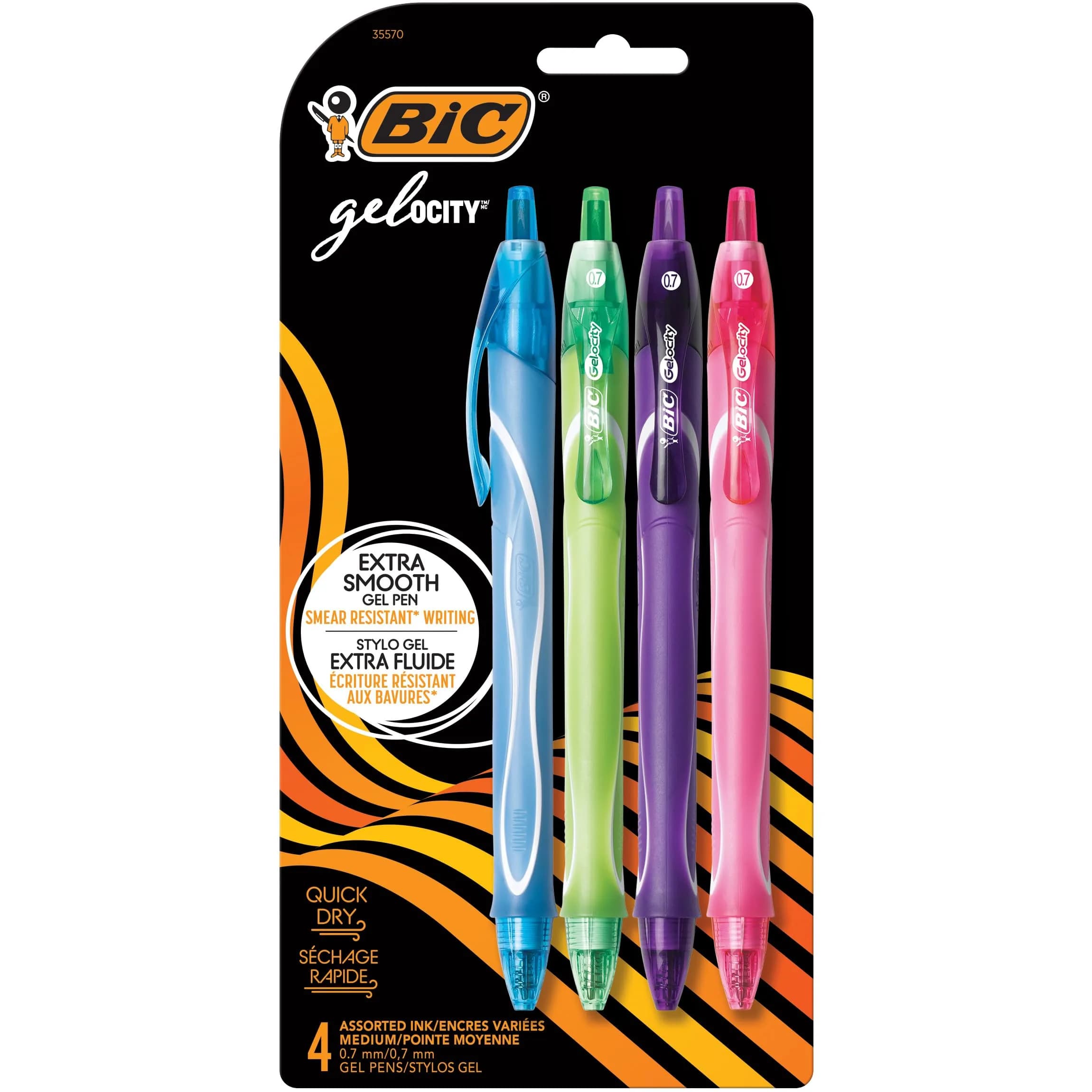 BIC Gel-ocity Quick Dry Fashion Retractable Gel Pens, Medium Point (0.7mm), 4-Count Set | Smooth Ink Flow — Fashion