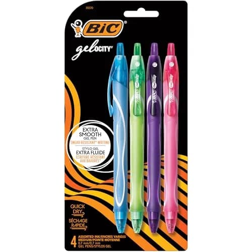 BIC Gel-ocity Quick Dry Fashion Retractable Gel Pens, Medium Point (0.7mm), 4-Count Set | Smooth Ink Flow thumbnail 1