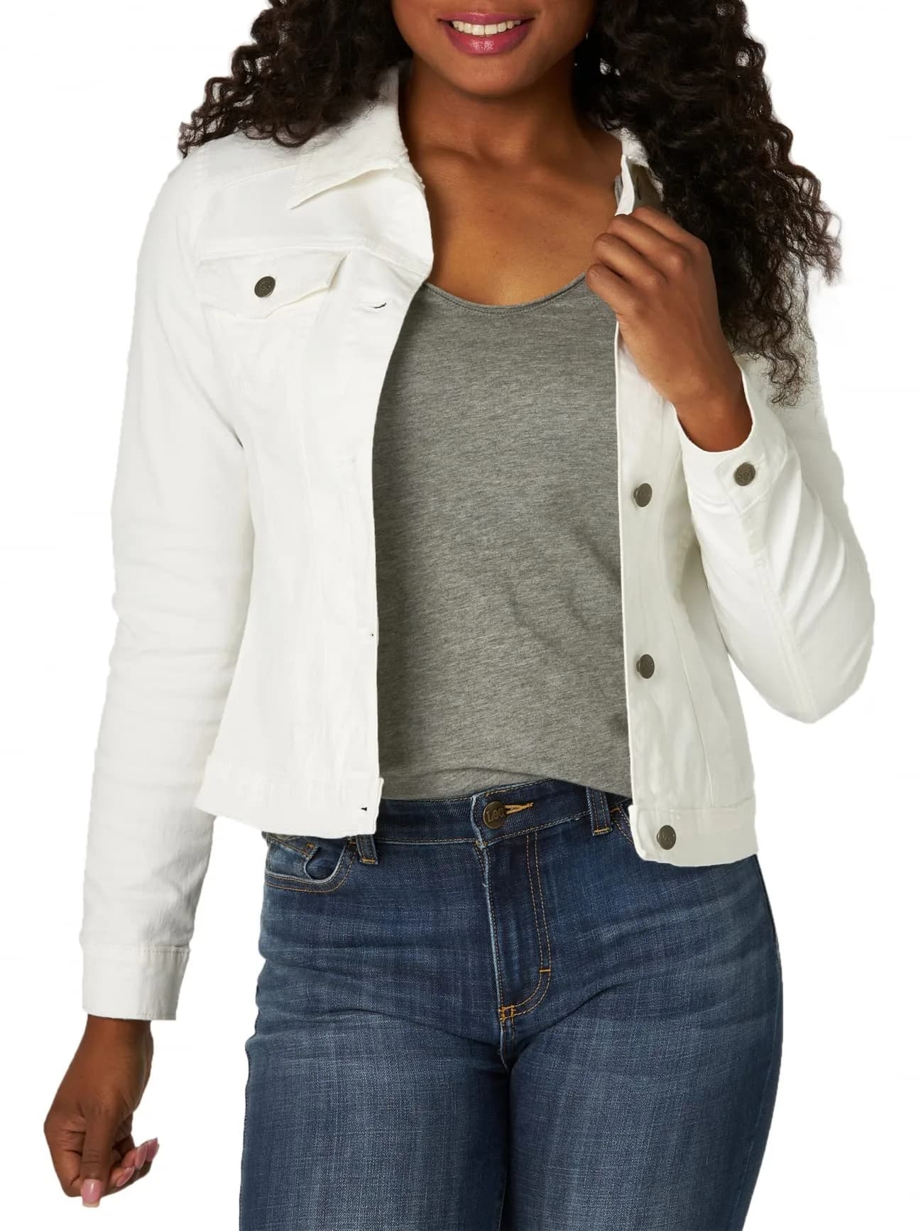 Riders Women's Denim Jacket, White, Medium | Classic Fit & All-Day Comfort — White