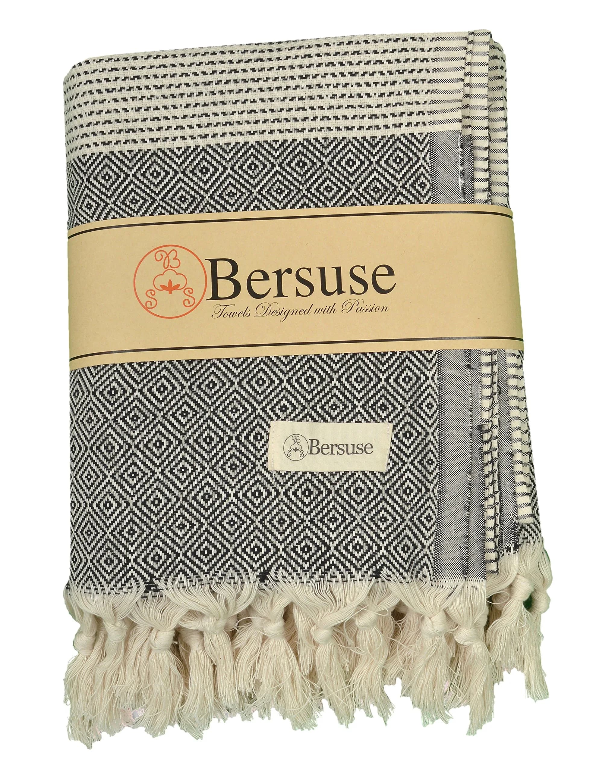 Bersuse 100% Cotton Hierapolis XL Throw Blanket for Couch - Lightweight Durable, Sensitive Skin Friendly, 60x95 Inches, Black