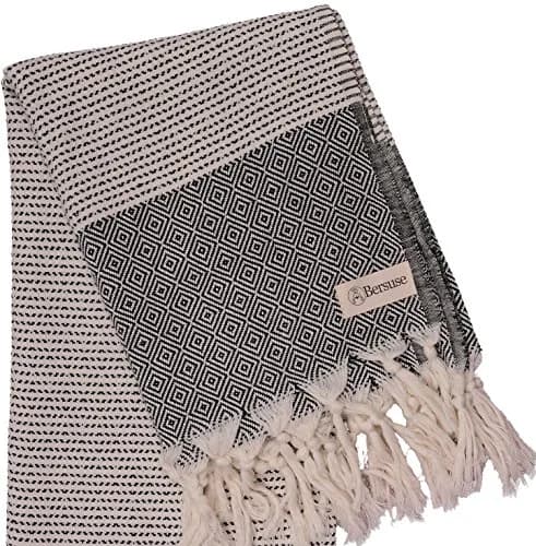Bersuse 100% Cotton Hierapolis XL Throw Blanket for Couch - Lightweight Durable, Sensitive Skin Friendly, 60x95 Inches, Black thumbnail 3