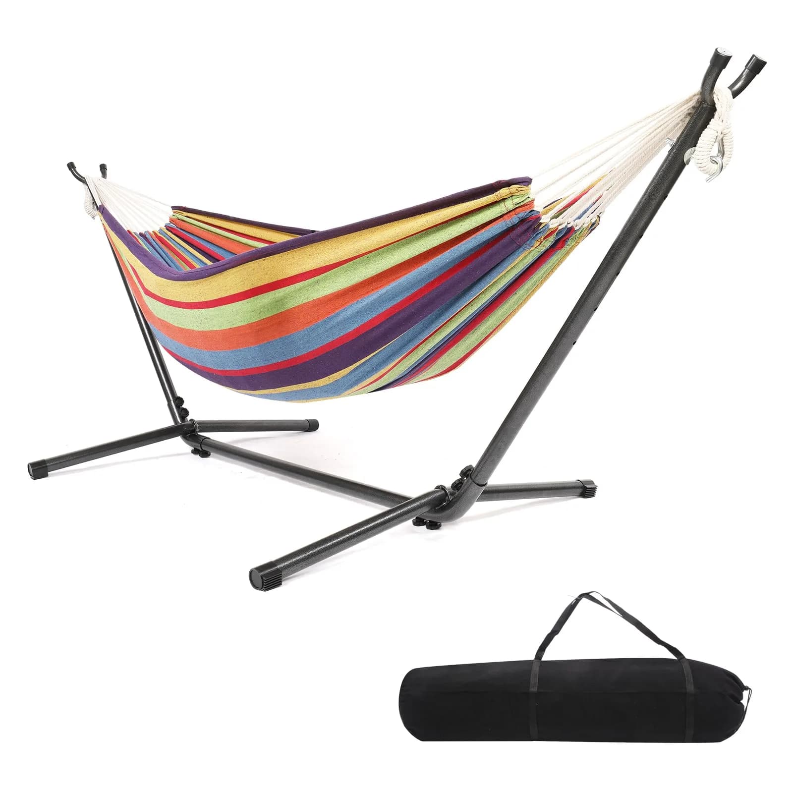 ONCLOUD Heavy Duty Double Hammock with Stand 550 lbs Rainbow Stripe | Portable & Durable