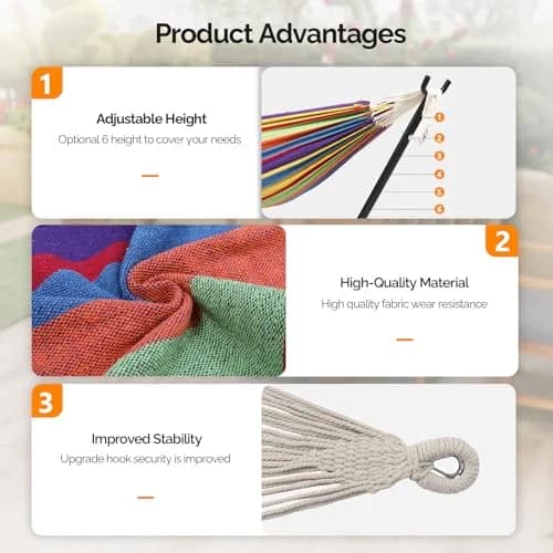 ONCLOUD Heavy Duty Double Hammock with Stand 550 lbs Rainbow Stripe | Portable & Durable thumbnail 4