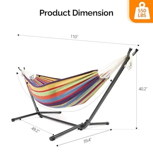 ONCLOUD Heavy Duty Double Hammock with Stand 550 lbs Rainbow Stripe | Portable & Durable thumbnail 5