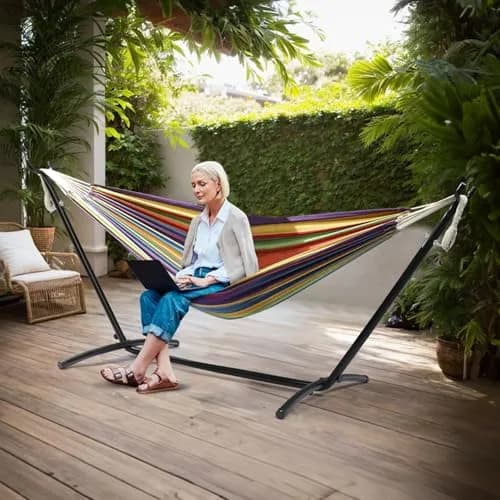 ONCLOUD Heavy Duty Double Hammock with Stand 550 lbs Rainbow Stripe | Portable & Durable thumbnail 7