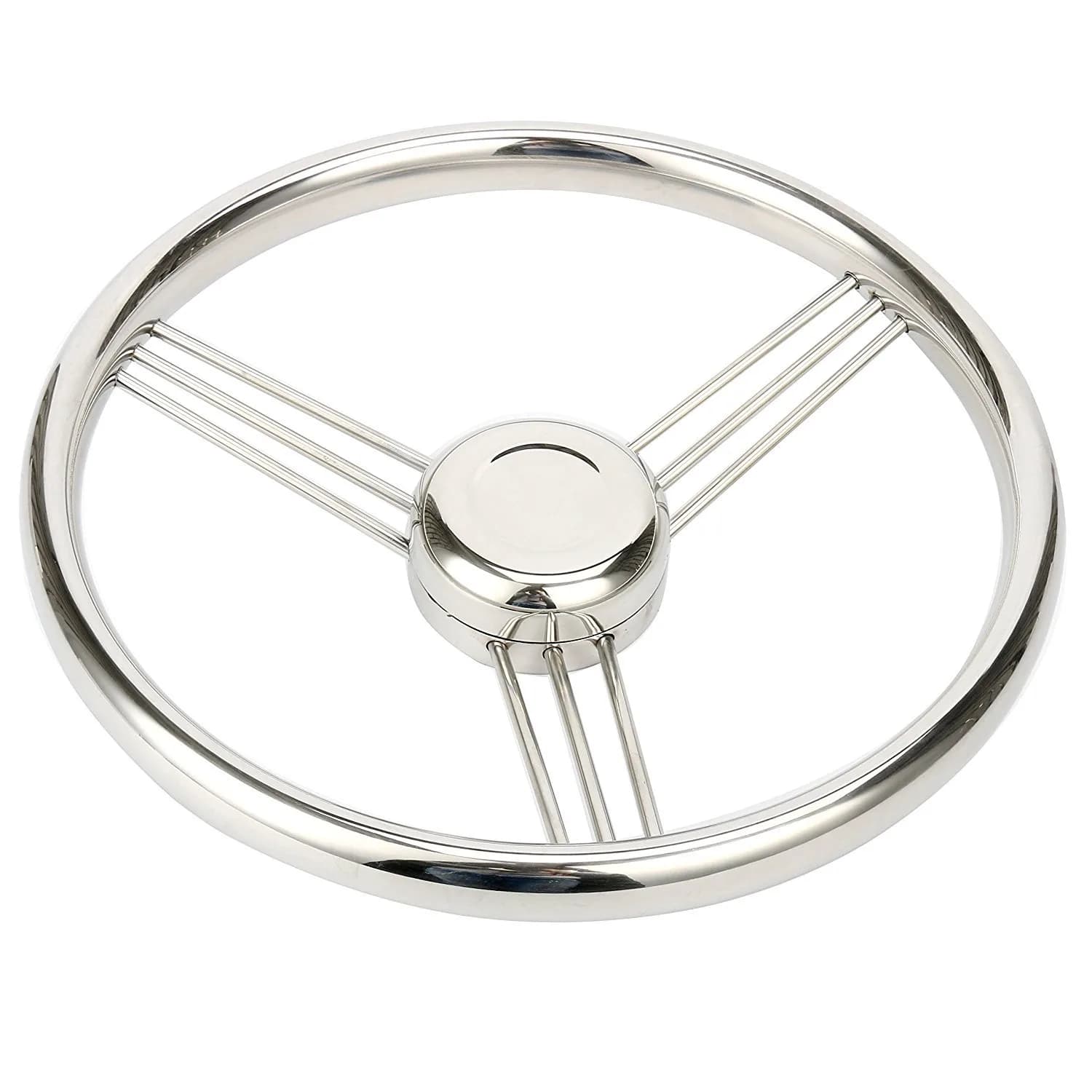 Amarine Made 13.5 Inch 9 Spoke Stainless Boat Steering Wheel - 10 Degree - 9500S380 | Polished stainless steel, universal fit - main product image
