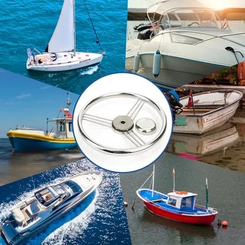 Amarine Made 13.5 Inch 9 Spoke Stainless Boat Steering Wheel - 10 Degree - 9500S380 | Polished stainless steel, universal fit thumbnail 8