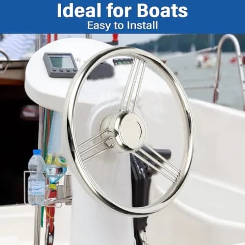 Amarine Made 13.5 Inch 9 Spoke Stainless Boat Steering Wheel - 10 Degree - 9500S380 | Polished stainless steel, universal fit thumbnail 3