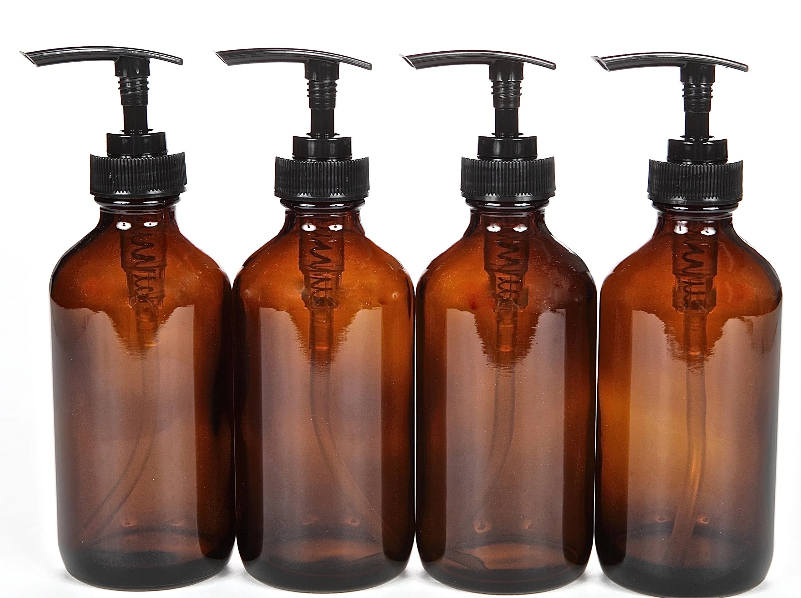 Vivaplex Large 8oz Amber Glass Bottles with Black Lotion Pumps | Reusable, Stylish & Eco-Friendly (70-120 chars)