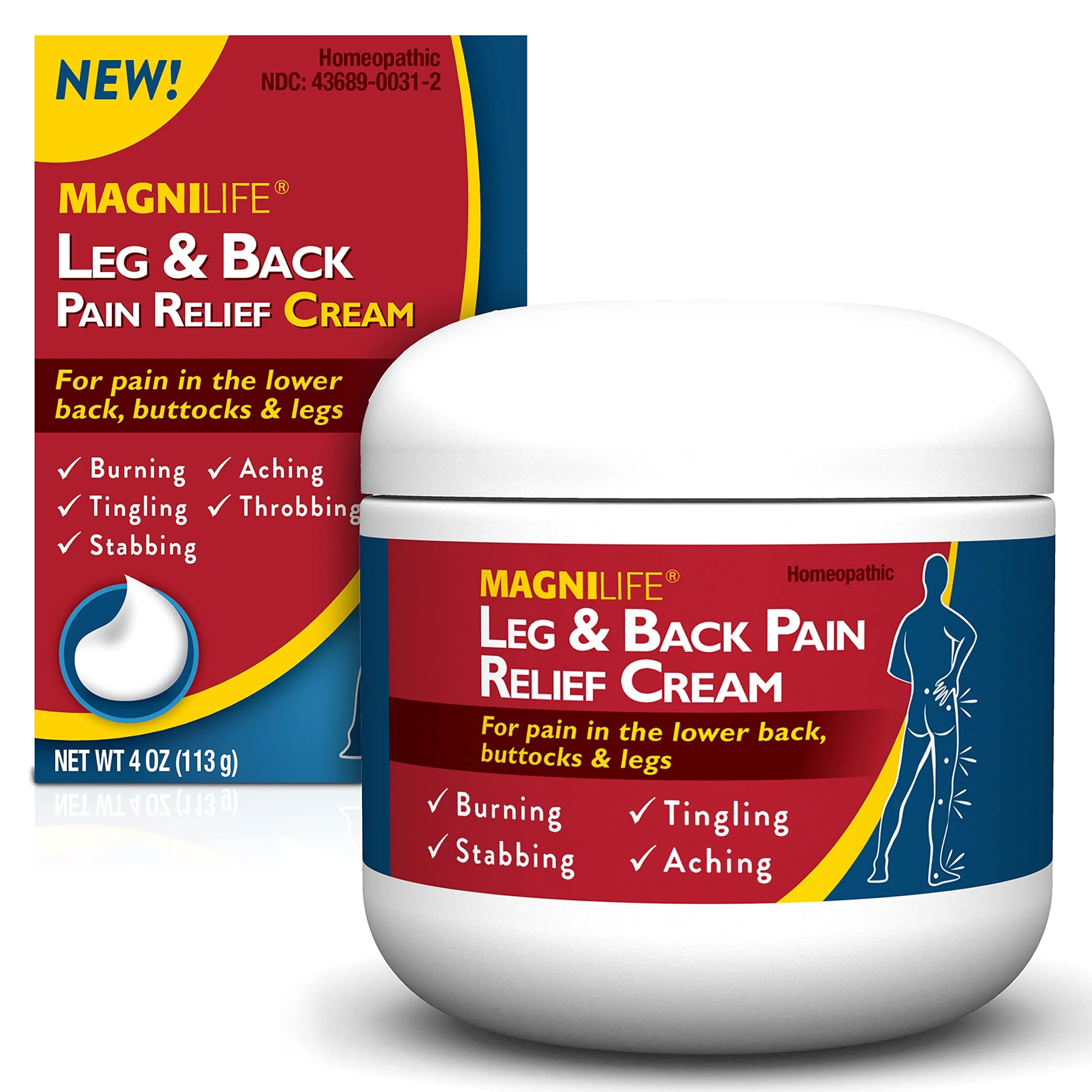 MagniLife Leg & Back Pain Relief Cream 4 oz | Fast Absorbing, No Residue, Mild Scent