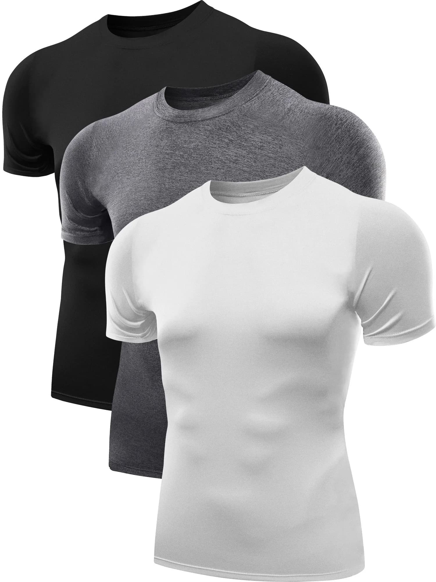 NELEUS Men's 3 Pack Workout Athletic Compression Shirts | Flat Seams, Lightweight Polyester, Crew Neck, Large