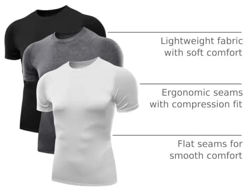 NELEUS Men's 3 Pack Workout Athletic Compression Shirts | Flat Seams, Lightweight Polyester, Crew Neck, Large thumbnail 4