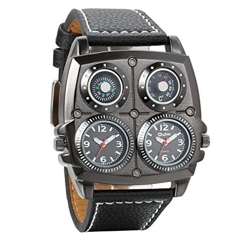 Avaner Men's Steampunk Dual Time Zone Leather Watch 5.1cm (2") Square Case | Dual Quartz Movement thumbnail 1