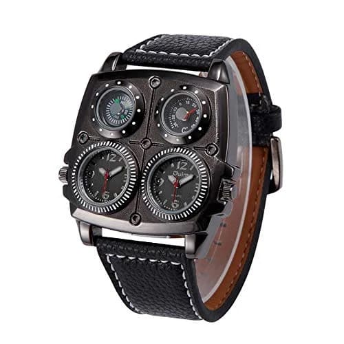 Avaner Men's Steampunk Dual Time Zone Leather Watch 5.1cm (2") Square Case | Dual Quartz Movement thumbnail 3