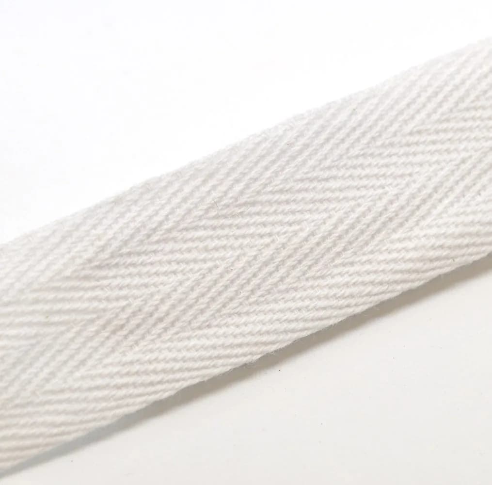 Anrox Supply Co. Twill Tape 2" | 100% Cotton, Herringbone Pattern, Black, 50 Yards — White / 1"