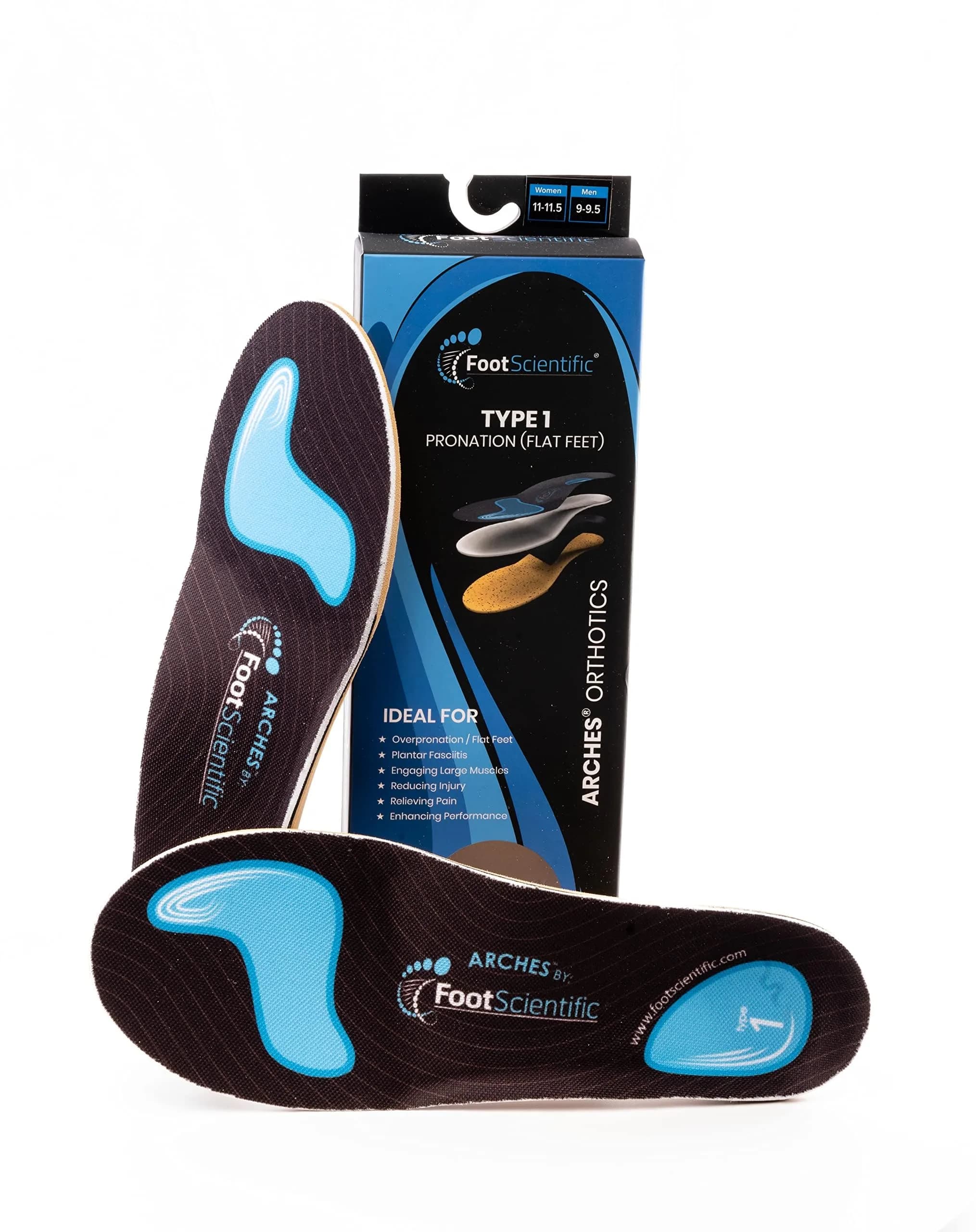 FootScientific Arches Type 1 Flat Feet Orthotic Shoe Insoles Men 6-6.5 Women 8-8.5 | Low Arch Support Comfort — 6-6.5 (Men) / 8-8.5 (Women)