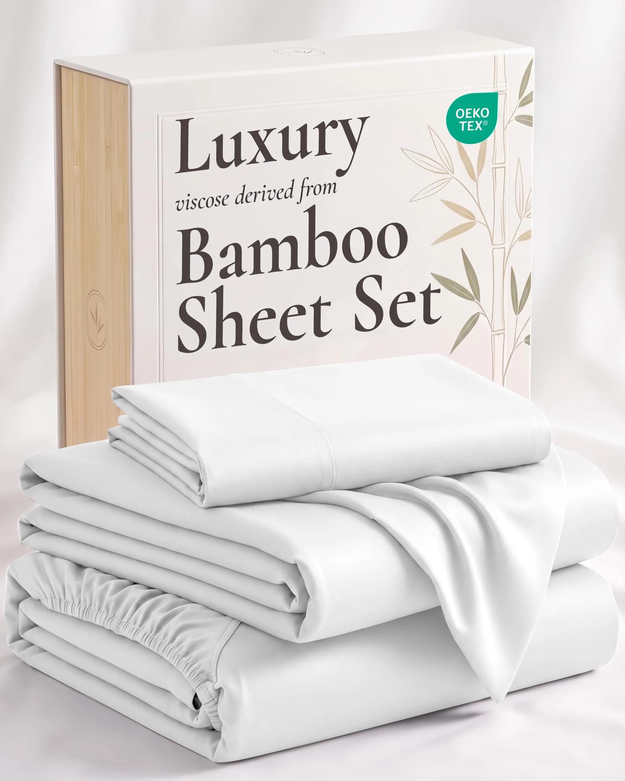 Hotel Sheets Direct White 3 Piece Bamboo Viscose Sheet Set Twin Size | OEKO-TEX Certified Cooling & Breathable Luxury Bedding - main product image