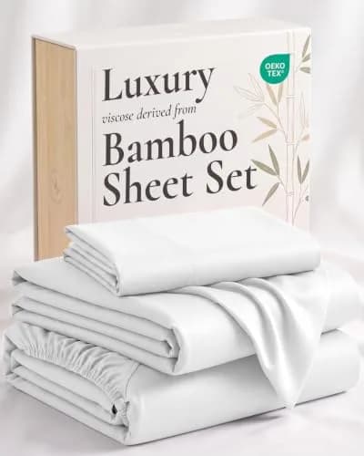 Hotel Sheets Direct White 3 Piece Bamboo Viscose Sheet Set Twin Size | OEKO-TEX Certified Cooling & Breathable Luxury Bedding thumbnail 1