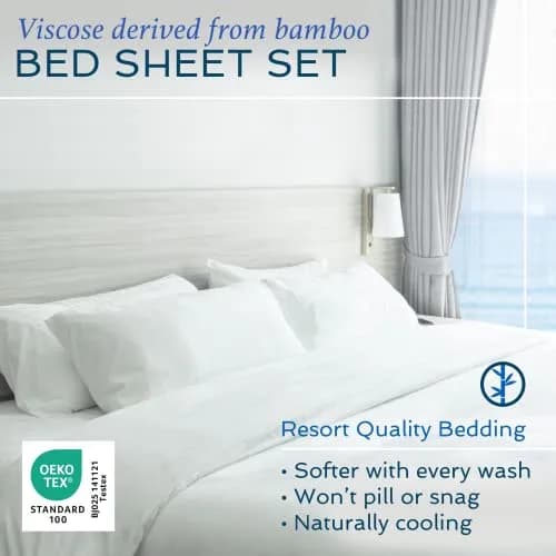 Hotel Sheets Direct White 3 Piece Bamboo Viscose Sheet Set Twin Size | OEKO-TEX Certified Cooling & Breathable Luxury Bedding thumbnail 2