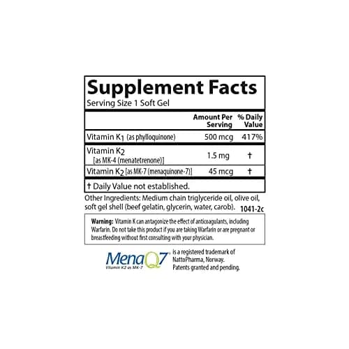 Carlson K Complete Vitamin K-1 & K2 45 Softgels | Supports Bone & Heart Health thumbnail 4