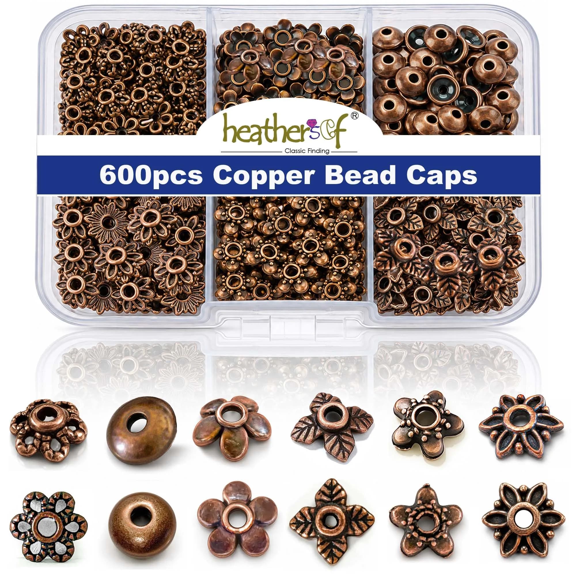 Heather's cf 600PCS Mixed Copper Metal Bead Caps for Jewelry Making, 6mm Flower Bead Caps Fit 8-10mm Beads — Mixed Copper - 600Pc