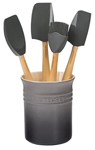Le Creuset Stoneware & Silicone Utensil Crock Set with 3 Spatulas & Basting Brush, Oyster thumbnail 1