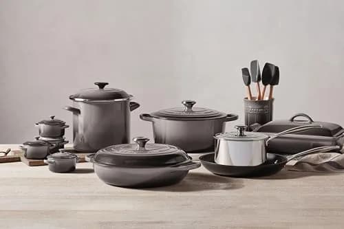 Le Creuset Stoneware & Silicone Utensil Crock Set with 3 Spatulas & Basting Brush, Oyster thumbnail 3