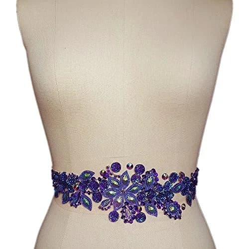succi shan Fabric Applique Patch 3.9x14.2 inches | Bright Crystal Embroidered Floral Rhinestone Patch thumbnail 1