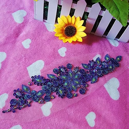 succi shan Fabric Applique Patch 3.9x14.2 inches | Bright Crystal Embroidered Floral Rhinestone Patch thumbnail 4