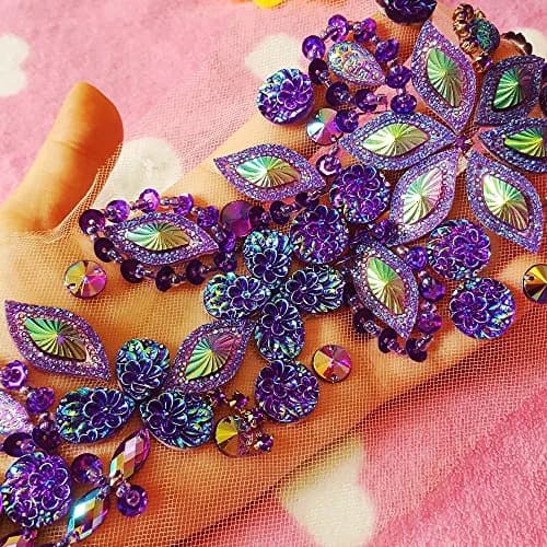 succi shan Fabric Applique Patch 3.9x14.2 inches | Bright Crystal Embroidered Floral Rhinestone Patch thumbnail 5