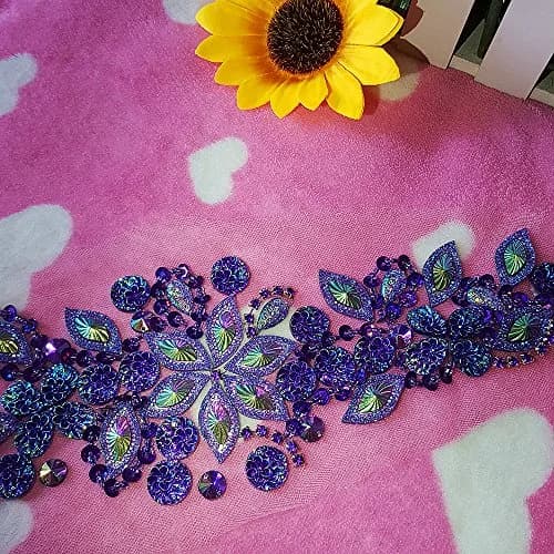 succi shan Fabric Applique Patch 3.9x14.2 inches | Bright Crystal Embroidered Floral Rhinestone Patch thumbnail 6
