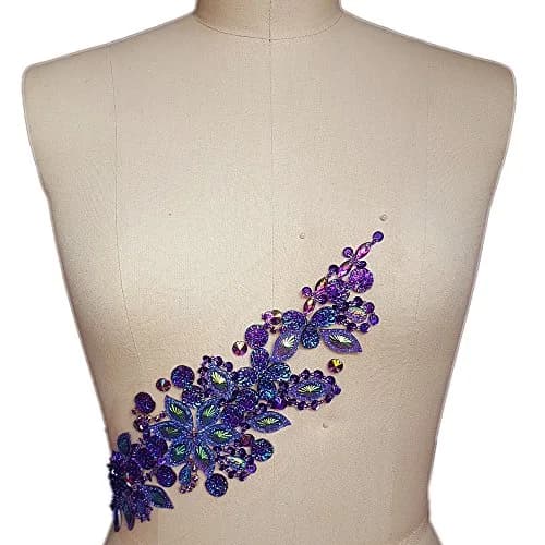 succi shan Fabric Applique Patch 3.9x14.2 inches | Bright Crystal Embroidered Floral Rhinestone Patch thumbnail 3