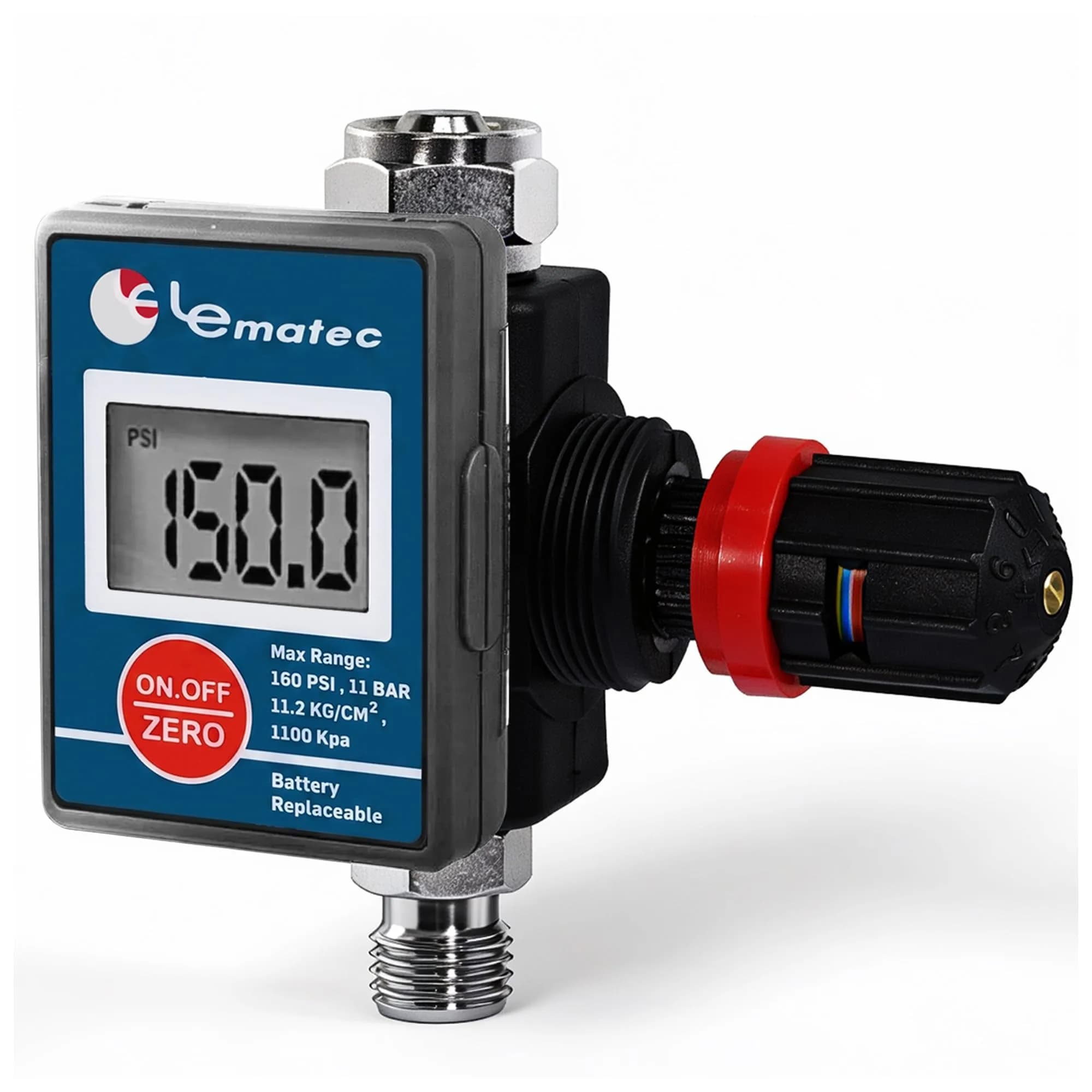 LE LEMATEC DAR03B Digital Air Regulator with Locking Valve & Gauge | 1/4 NPT Inline, 160 PSI — Locking Valve Version