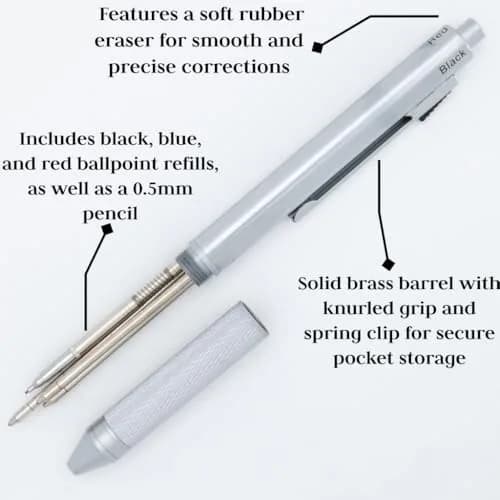 Monteverde Quadro 4-in-1 Multifunction Pen - Silver Finish - 13.5cm (5.3in) | Solid Brass Barrel with Knurled Grip thumbnail 4