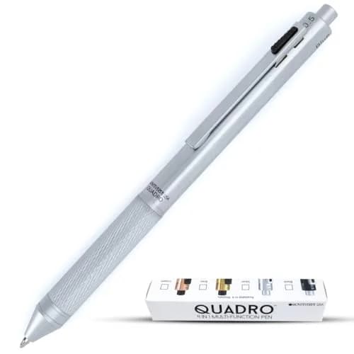 Monteverde Quadro 4-in-1 Multifunction Pen - Silver Finish - 13.5cm (5.3in) | Solid Brass Barrel with Knurled Grip thumbnail 1