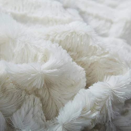 Tache Home Fashion White Blanket 90x90 in Ivory | Super Soft Faux Fur & Sherpa thumbnail 5