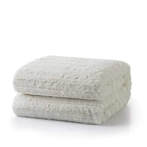 Tache Home Fashion White Blanket 90x90 in Ivory | Super Soft Faux Fur & Sherpa thumbnail 8