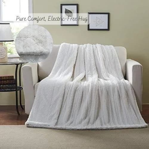 Tache Home Fashion White Blanket 90x90 in Ivory | Super Soft Faux Fur & Sherpa thumbnail 2