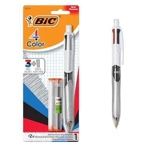 BIC 4-Color 3+1 Retractable Ballpoint Pen & Pencil 0.7mm | Smooth Ink Flow Writing Instrument thumbnail 1
