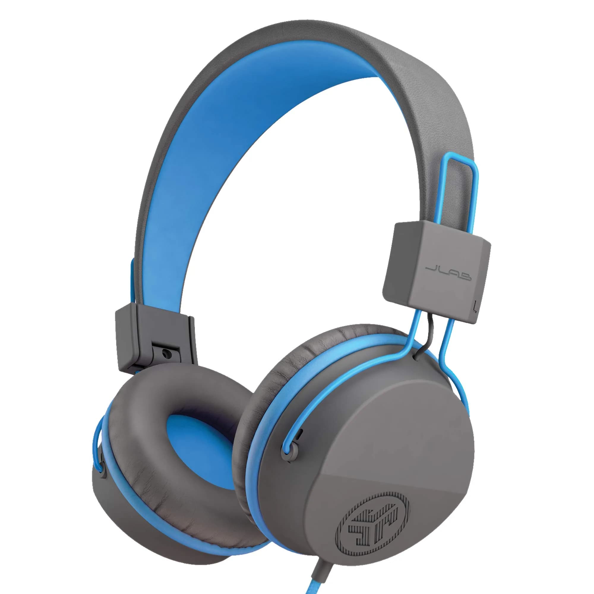 JLab JBuddies Studio On-Ear Kids Wired Headphones with Mic, 40mm Drivers, 85dB Volume Safe, Noise Isolation, Graphite/Blue