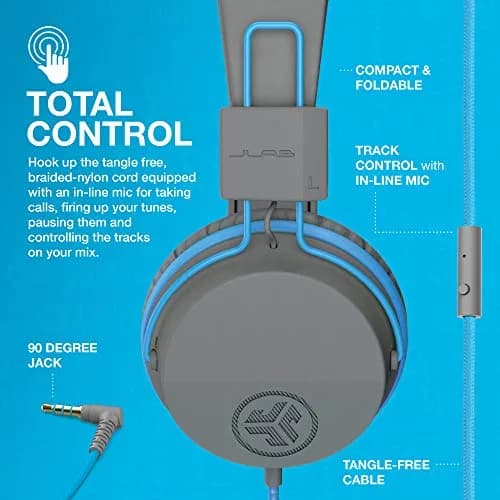 JLab JBuddies Studio On-Ear Kids Wired Headphones with Mic, 40mm Drivers, 85dB Volume Safe, Noise Isolation, Graphite/Blue thumbnail 4