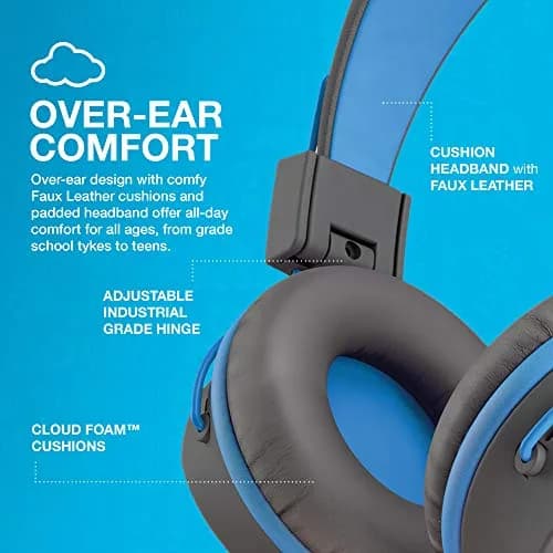 JLab JBuddies Studio On-Ear Kids Wired Headphones with Mic, 40mm Drivers, 85dB Volume Safe, Noise Isolation, Graphite/Blue thumbnail 5