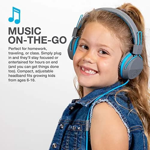 JLab JBuddies Studio On-Ear Kids Wired Headphones with Mic, 40mm Drivers, 85dB Volume Safe, Noise Isolation, Graphite/Blue thumbnail 6
