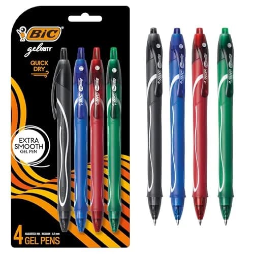 BIC Gelocity Quick Dry Gel Pens, Medium Point 0.7mm, 4-Count Pack | Smear Resistant Ink for Left-Handed Writers thumbnail 1