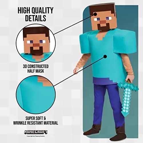 Disguise Minecraft Steve Deluxe Costume for Kids (7-8 Years) | Officially Licensed Halloween Dress Up thumbnail 4