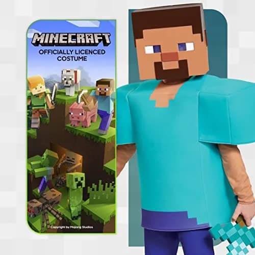 Disguise Minecraft Steve Deluxe Costume for Kids (7-8 Years) | Officially Licensed Halloween Dress Up thumbnail 2
