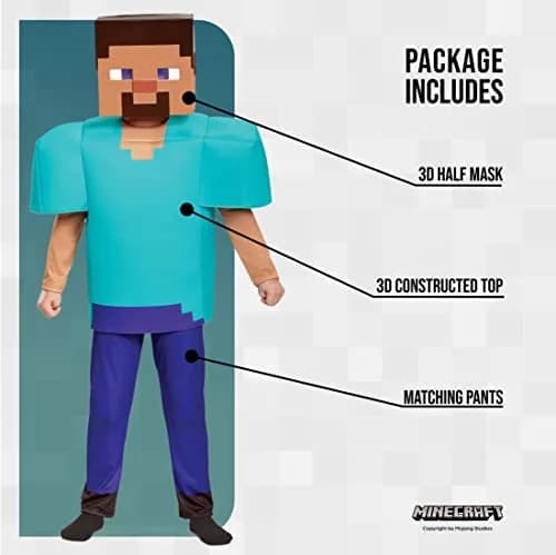 Disguise Minecraft Steve Deluxe Costume for Kids (7-8 Years) | Officially Licensed Halloween Dress Up thumbnail 3