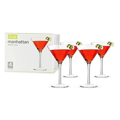 TRUE Manhattan Martini Glass, Crystal Cocktail Coupes, 12 oz, Set of 4 | Classic Triangular Design for Elegant Entertaining thumbnail 1