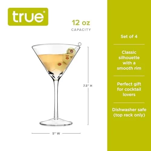 TRUE Manhattan Martini Glass, Crystal Cocktail Coupes, 12 oz, Set of 4 | Classic Triangular Design for Elegant Entertaining thumbnail 3